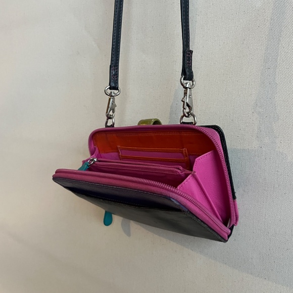 RFID Genuine Leather block colour wallet with strap - Picture 6 of 8